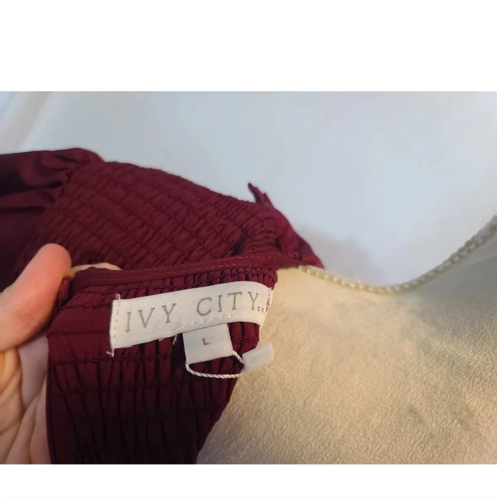 New W/Tags Ivy City Co Wine Red Smocked Addie Dress Large Holiday - Picture 8 of 11